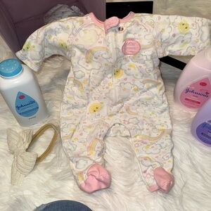 Precious Moments Pink & White Cloud and Rainbow Footed One-Piece